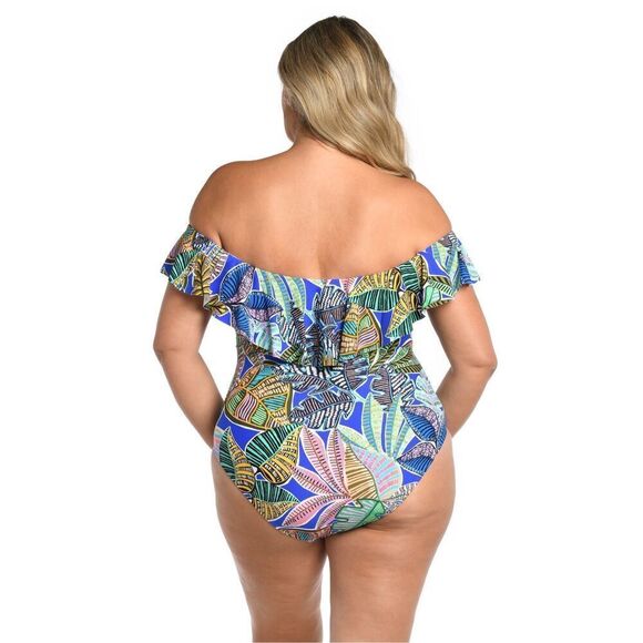 NWT La Blanca Neon Nights Off Shoulder Ruffle One Piece - Picture 2 of 9